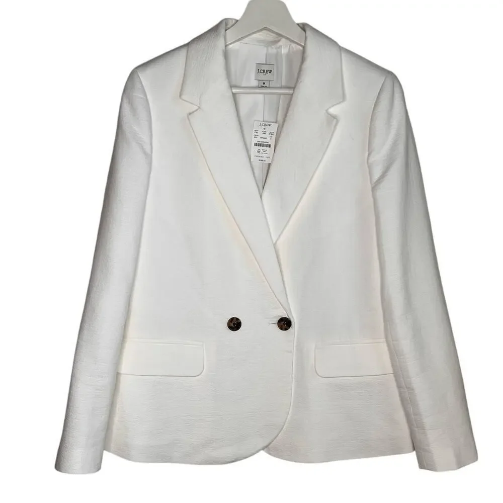 J. Crew Cotton/Linen Blend Double Breasted Textured Blazer White Women's Size 8 - Picture 3 of 10